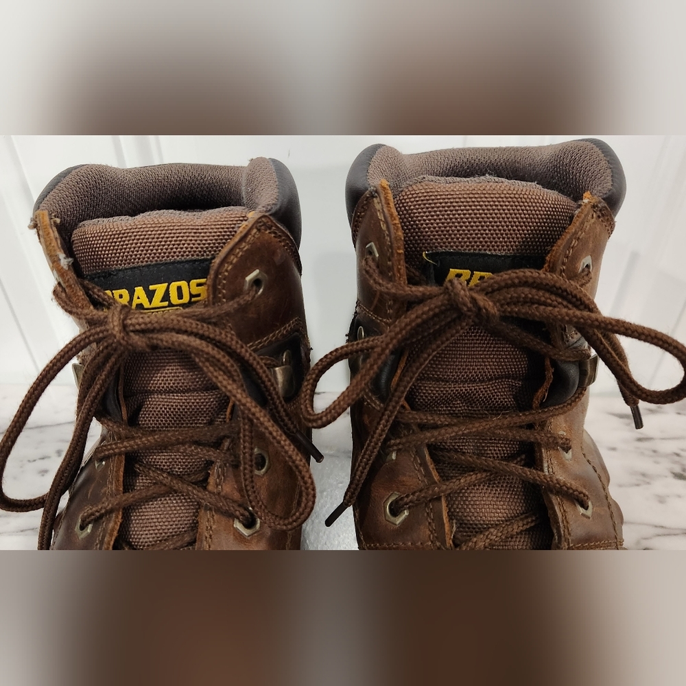 Brazos men's brown leather work boots size 10D - Picture 4 of 9